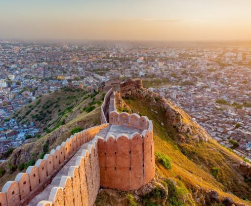 Aerial,View,Of,Jaipur,From,Nahargarh,Fort,At,Sunset